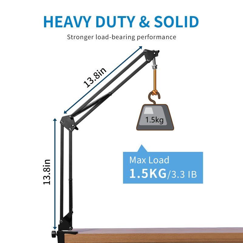 FEELWORLD AMS1 Microphone Boom Arm, Adjustable Mic Arm Stand with 3/8â€ to 5/8â€ Screw, Compatible with PM1 and other Mics for Podcast Straming Gaming Studio - Image 4