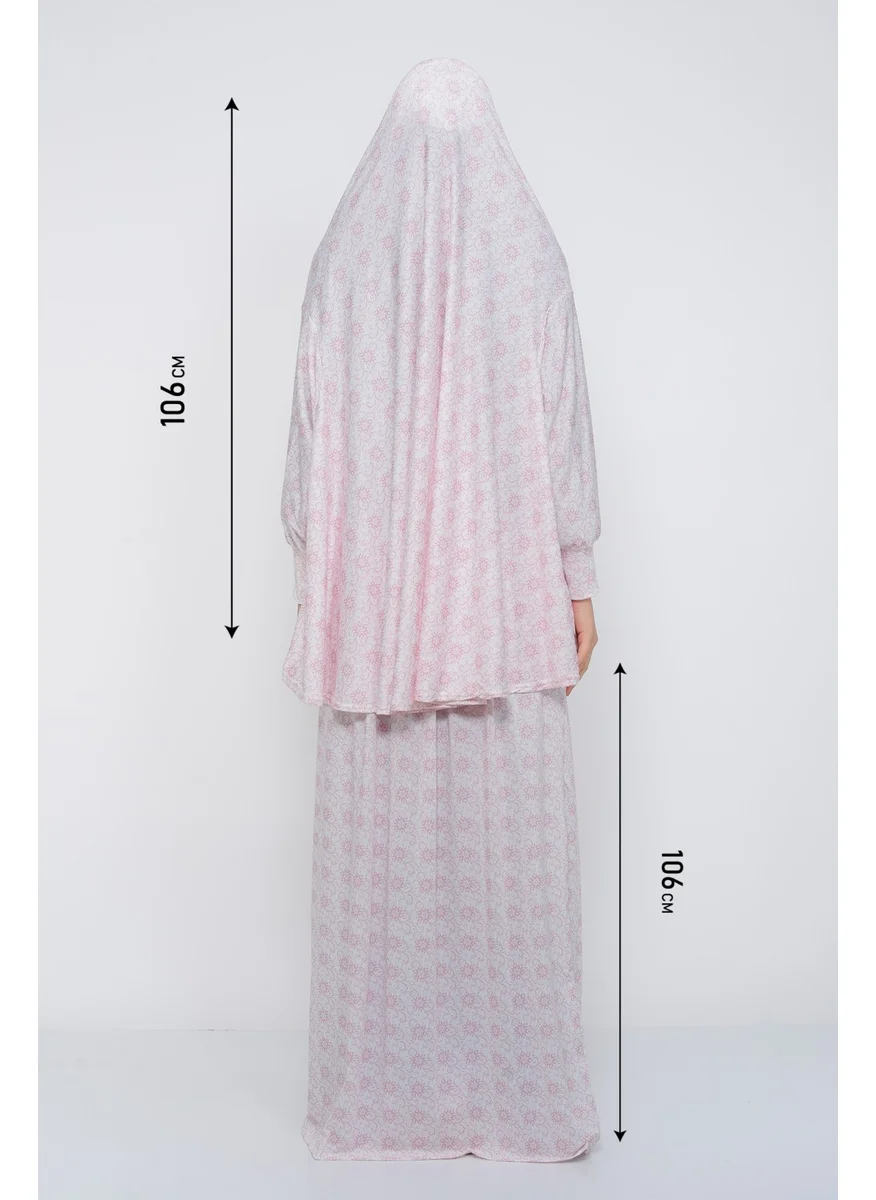 Altobeh Practical Two Piece Patterned Bat Sleeve Lycra Hijab Prayer Dress with Headscarf 992 0304