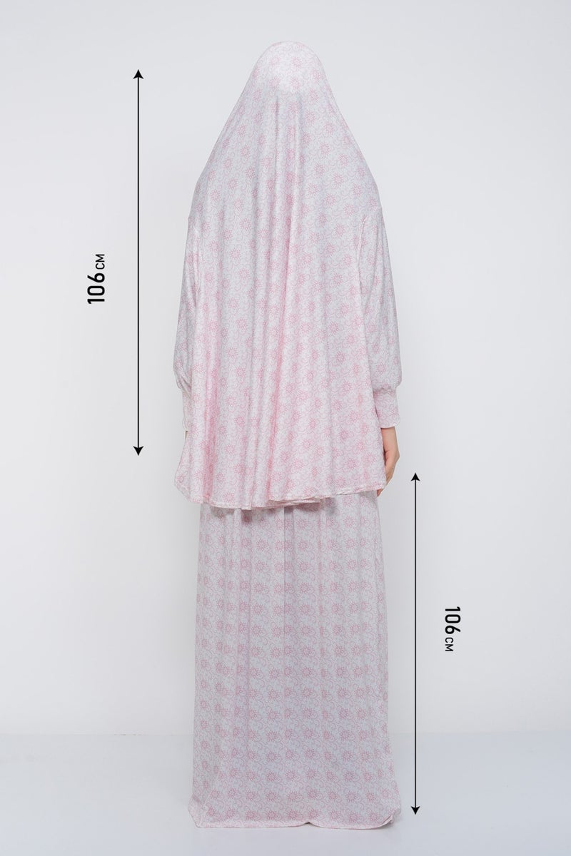 Altobeh Practical Two Piece Patterned Bat Sleeve Lycra Hijab Prayer Dress with Headscarf 992 0304  - Image 3