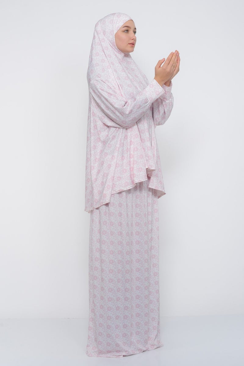Altobeh Practical Two Piece Patterned Bat Sleeve Lycra Hijab Prayer Dress with Headscarf 992 0304  - Image 2