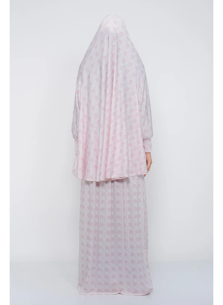 Altobeh Practical Two Piece Patterned Bat Sleeve Lycra Hijab Prayer Dress with Headscarf 992 0304