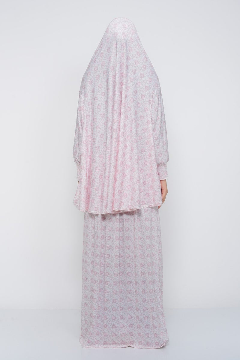 Altobeh Practical Two Piece Patterned Bat Sleeve Lycra Hijab Prayer Dress with Headscarf 992 0304  - Image 5