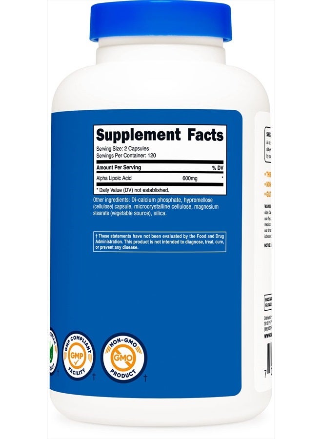 Nutricost حمض ألفا ليبويك 600 ملغ لكل حصة، 240 كبسولة - خالي من الغلوتين، كبسولات نباتية، خالي من الصويا وغير معدلة وراثيًا - Image 3