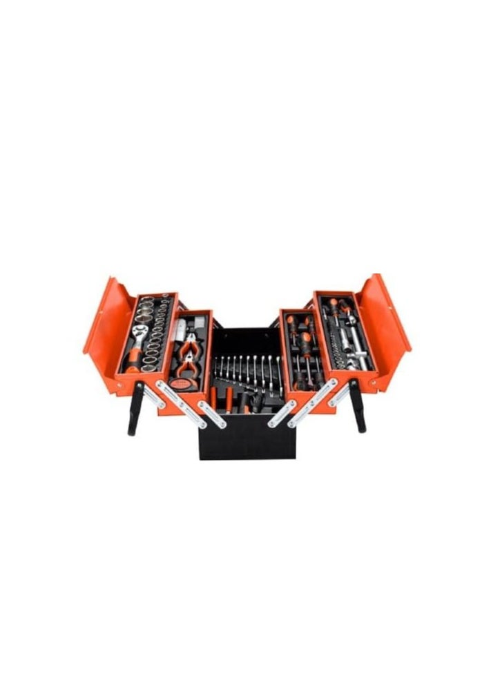 Clarke - Tool Box Set 85 Pcs     This heavy-duty metal box is designed for both home and industrial use, offering professional-grade tools for exceptional performance and durability. It includes a dual-drive ratchet with 1/4″ and 1/2″ options, made from high-quality chrome vanadium steel. - Image 1