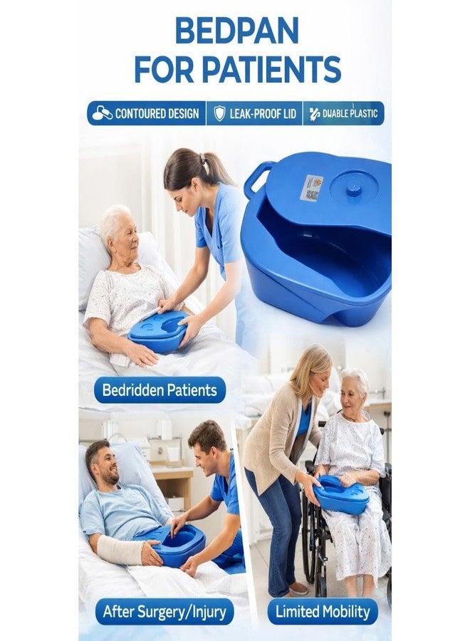 TenTabs Unisex Polypropylene Bed Pan with Lid | Unisex Adult Bedpan for Patients, Elderly & Post-Surgery Use | Reusable Medical Bedpan (Blue) - Image 2