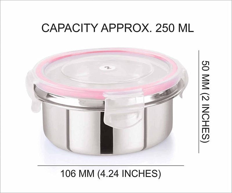 Foliam Leak Proof Click and Seal Lock Stainless Steel StorageAir Tight Tiffin ContainerLunch Container with lid Tumbler 2 250ml - Image 2