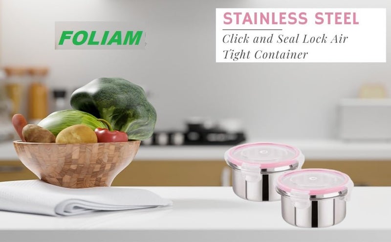 Foliam Leak Proof Click and Seal Lock Stainless Steel StorageAir Tight Tiffin ContainerLunch Container with lid Tumbler 2 250ml - Image 3