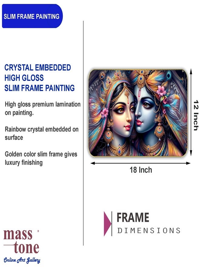 Masstone Radha Krishna Crystal Embedded High Gloss Wall Painting, Golden Slim Frame, 45x30 Cm Wall Art for Living Room, Bedroom, Office & Home Décor (CRG36) - Image 3