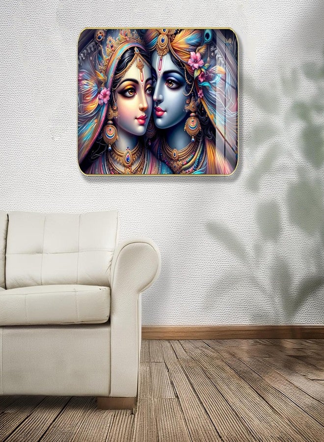 Masstone Radha Krishna Crystal Embedded High Gloss Wall Painting, Golden Slim Frame, 45x30 Cm Wall Art for Living Room, Bedroom, Office & Home Décor (CRG36) - Image 2