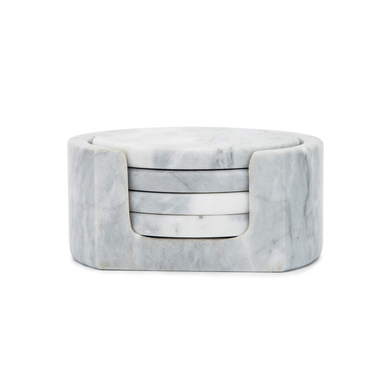 Fox Run Natural Polished Marble Coasters Set of 4 White Coasters With Holder