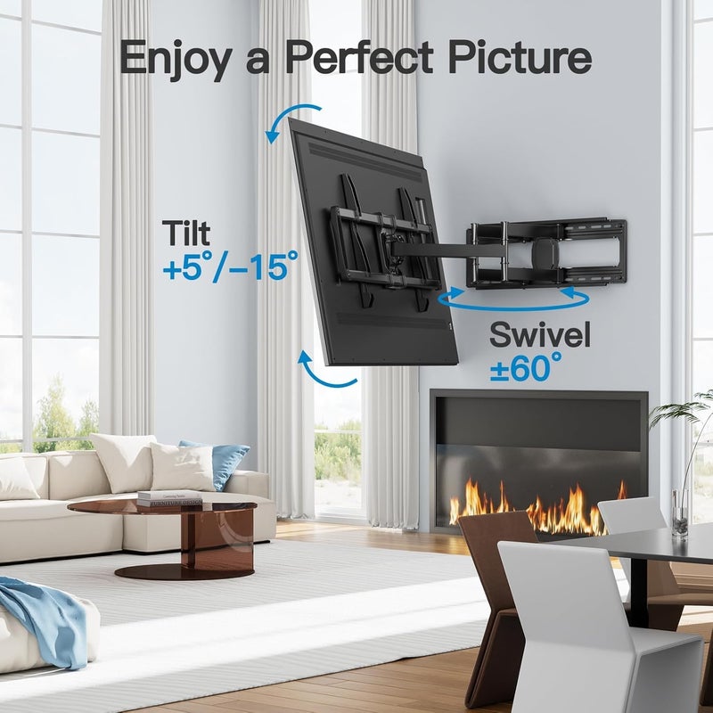 PERLESMITH Full Motion TV Wall Mount for 42â€-97â€ TVs up to 165lbs, TV Mount Bracket with Dual Articulating Arms Swivel Tilt Extension, Max VESA 800x400mm, Fits 16â€18â€ to 24" Studs, PSXFK1 - Image 5