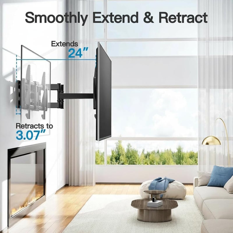PERLESMITH Full Motion TV Wall Mount for 42â€-97â€ TVs up to 165lbs, TV Mount Bracket with Dual Articulating Arms Swivel Tilt Extension, Max VESA 800x400mm, Fits 16â€18â€ to 24" Studs, PSXFK1 - Image 4