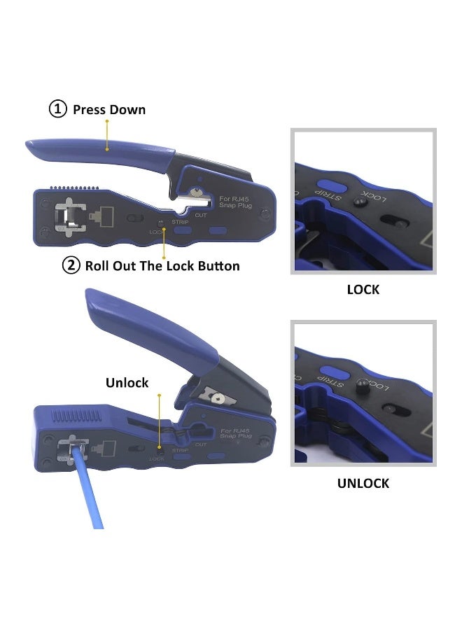 GJ670BL RJ45 Pass Through Ethernet Crimping Tool for Cat5, Cat6, Cat7 - Includes Stripping & Cutting Features  - Image 4