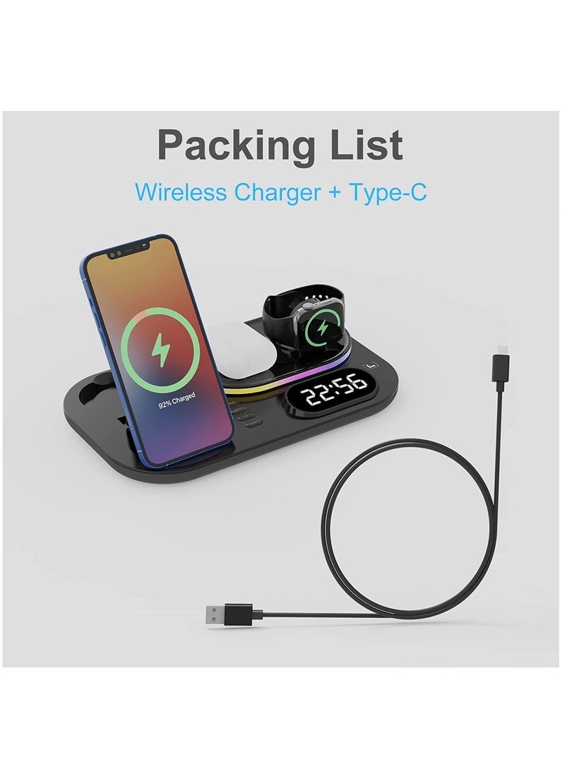 Generic - 4 in 1 Wireless Charger Station,15W Qi Wireless Fast Charging Stand, Foldable LED Station Charger Stand, Fast Charger Stations for Apple iPhone 13/12/AirPods/Pro/iWatch/Samsung S20/S10 Black - Image 1