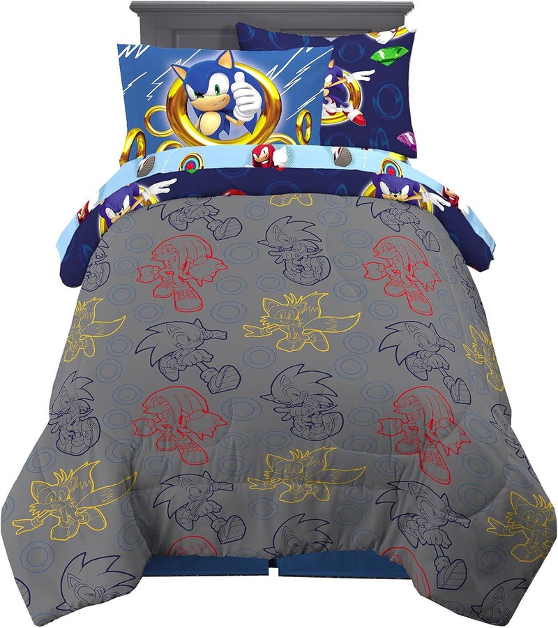 Franco Kids Bedding Super Soft Comforter and Sheet Set with Sham, 5 Piece Twin Size, Sonic The Hedgehog, Anime - Image 2