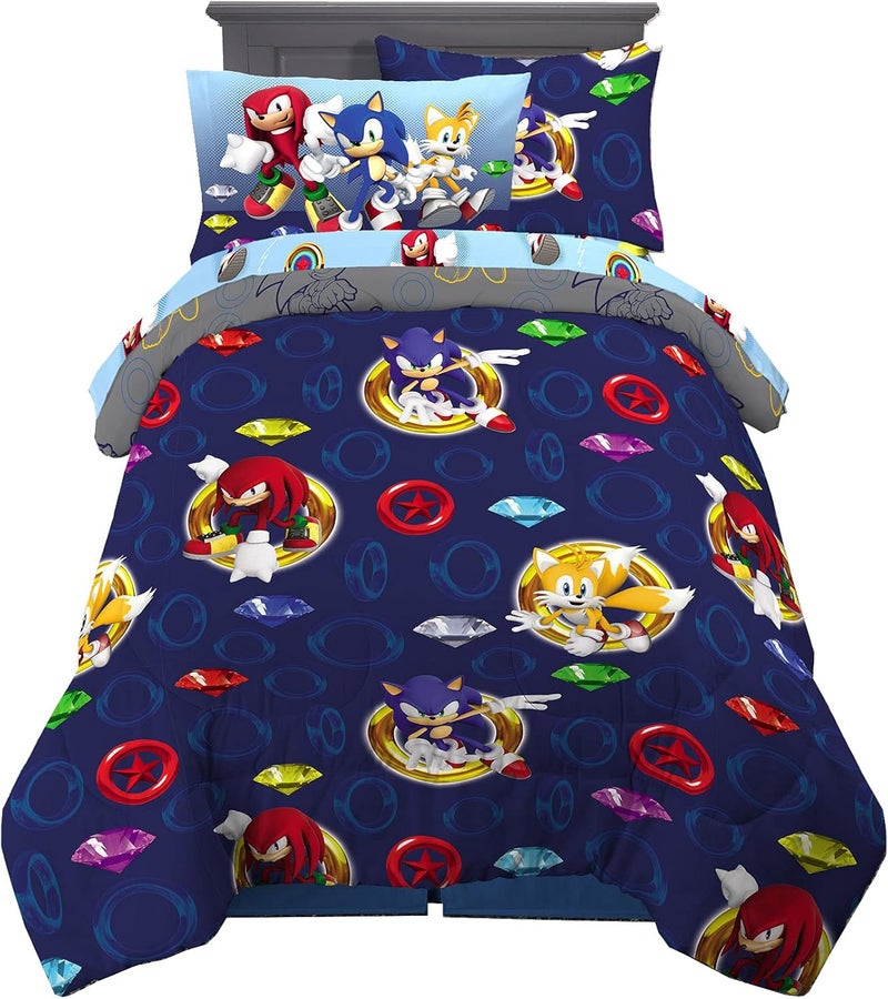 Franco Kids Bedding Super Soft Comforter and Sheet Set with Sham, 5 Piece Twin Size, Sonic The Hedgehog, Anime - Image 1