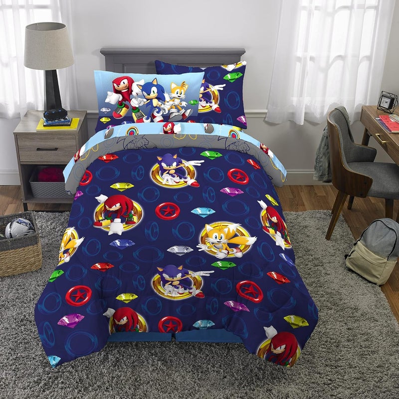 Franco Kids Bedding Super Soft Comforter and Sheet Set with Sham, 5 Piece Twin Size, Sonic The Hedgehog, Anime - Image 5