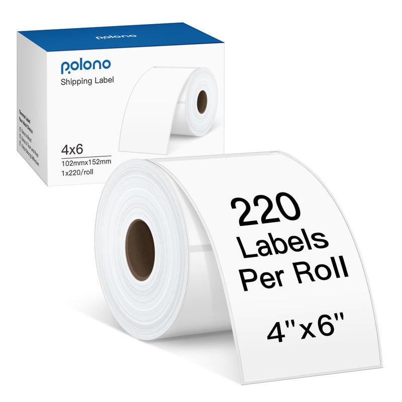 POLONO Genuine 4"x6" Direct Thermal Shipping Label, Perforated Postage Shipping Labels Compatible with POLONO PL60, PL70E and PL420 Label Printer, Permanent Adhesive, Commercial Grade, 220 Labels/Roll - Image 1