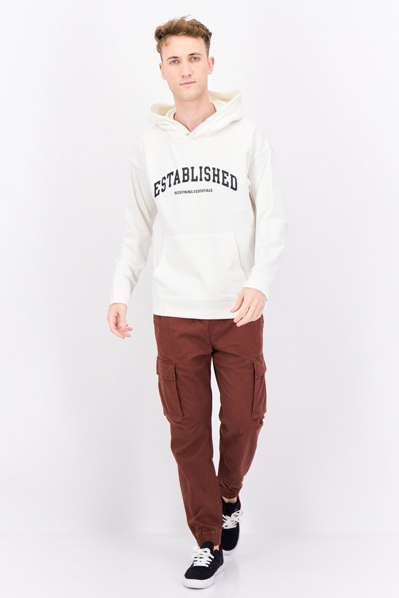 Established Redefining Essentials Men Long Sleeves Brand Logo Hoodie, Off White  - Image 3