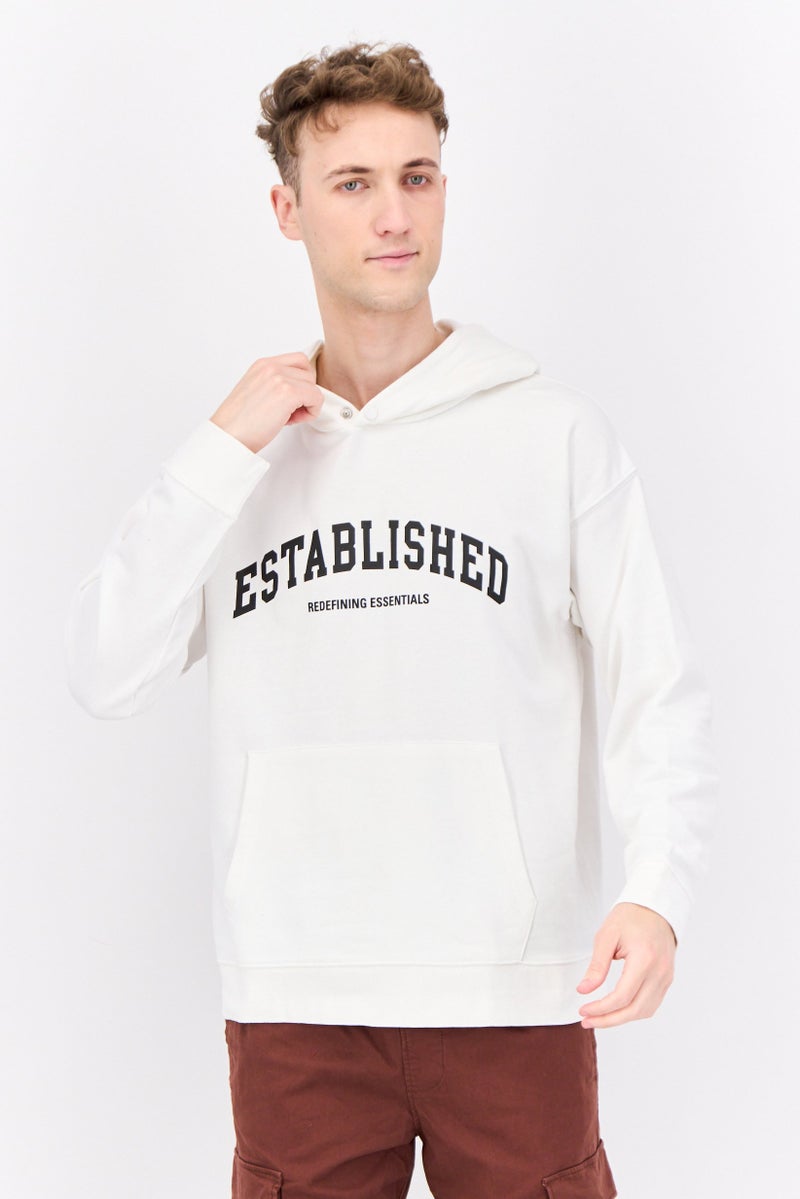 Established Redefining Essentials Men Long Sleeves Brand Logo Hoodie, Off White  - Image 1