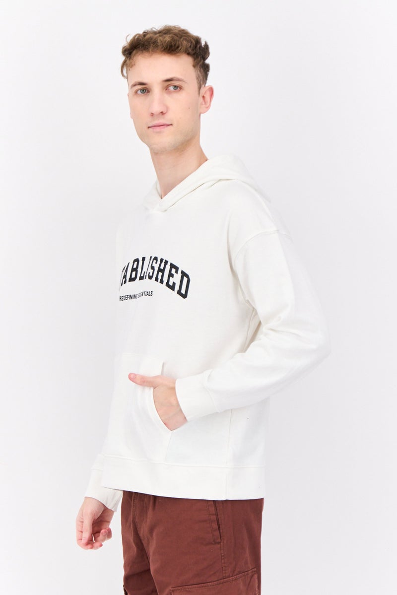 Established Redefining Essentials Men Long Sleeves Brand Logo Hoodie, Off White  - Image 2