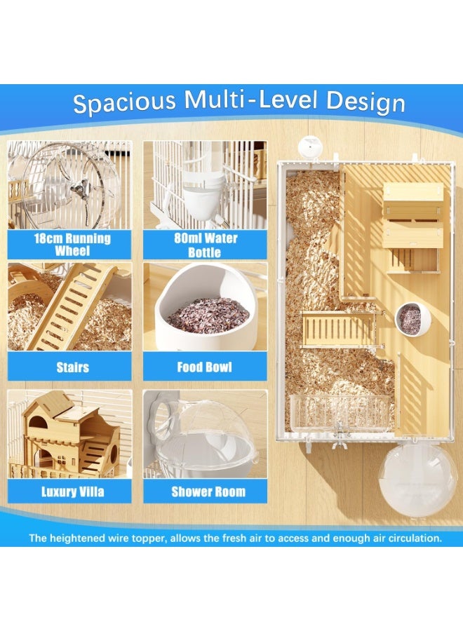 Saudi Select 8 in 1 Hamster Cage, Luxurious Hamster House with Full Viewing, 2-Layer DIY Small Pet Playpen Kennel with All Accessories, Habitat for Golden Bears, Hedgehogs, Gerbils 47x30x30cm - Image 2