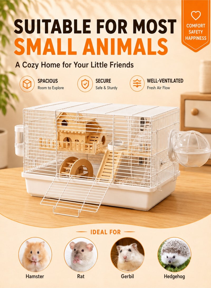 Saudi Select 9 in 1 Hamster Cage, Luxurious Hamster House with Full Viewing, 2-Layer DIY Small Pet Playpen Kennel with All Accessories, Habitat for Golden Bears, Hedgehogs, Gerbils 47x30x30cm - Image 4