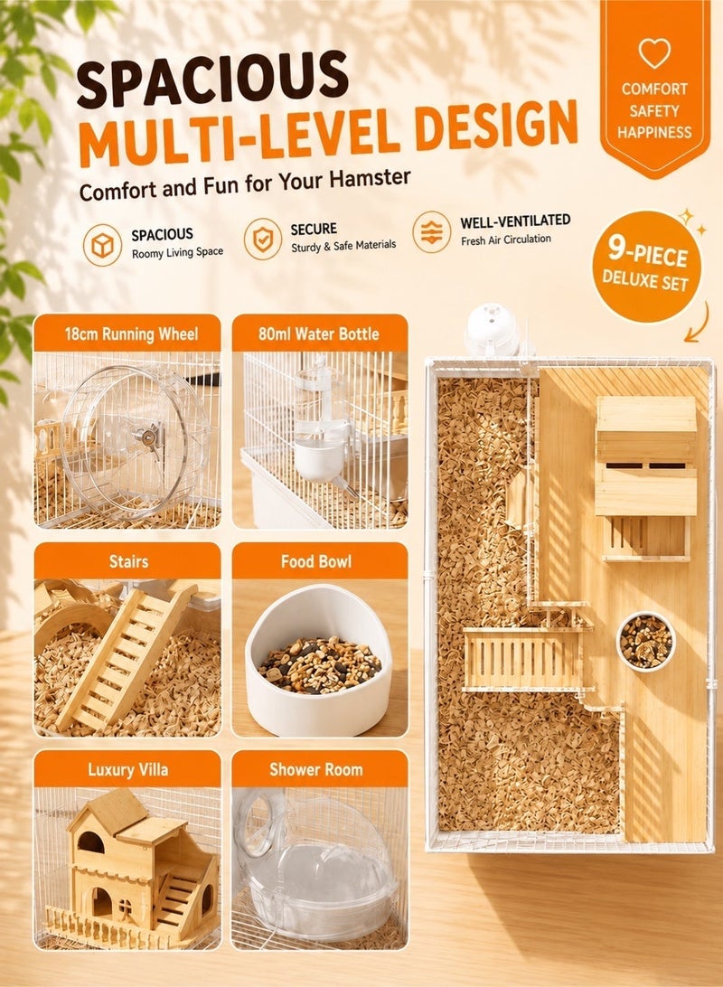 Saudi Select 9 in 1 Hamster Cage, Luxurious Hamster House with Full Viewing, 2-Layer DIY Small Pet Playpen Kennel with All Accessories, Habitat for Golden Bears, Hedgehogs, Gerbils 47x30x30cm - Image 2