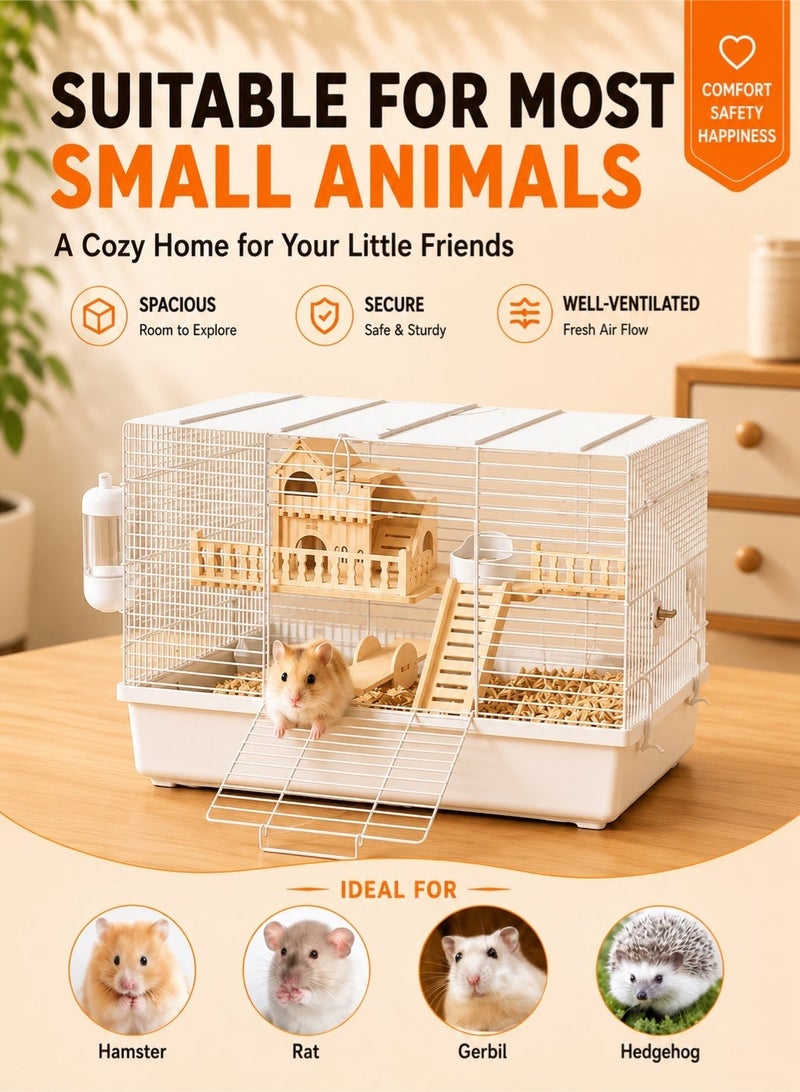 Saudi Select 9 in 1 Hamster Cage, Luxurious Hamster House with Full Viewing, 2-Layer DIY Small Pet Playpen Kennel with All Accessories, Habitat for Golden Bears, Hedgehogs, Gerbils 47x30x30cm - Image 5