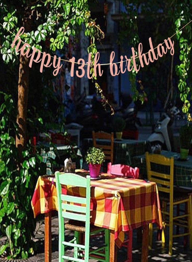 INNORU Glitter Happy 13th Birthday Banner - Cheers to 13 Years Birthday Party Bunting Decorations Rose Gold - Image 4