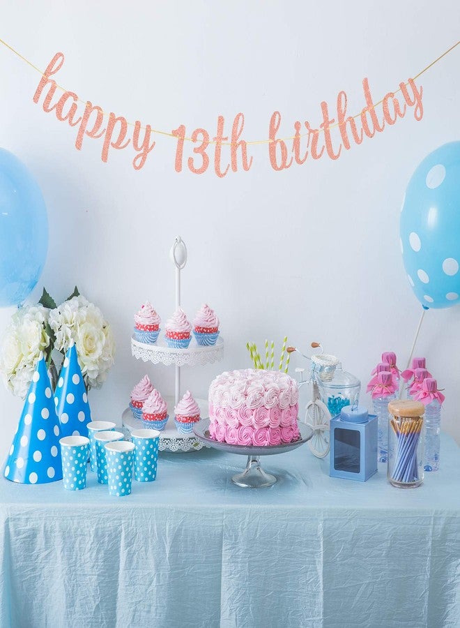 INNORU Glitter Happy 13th Birthday Banner - Cheers to 13 Years Birthday Party Bunting Decorations Rose Gold - Image 3