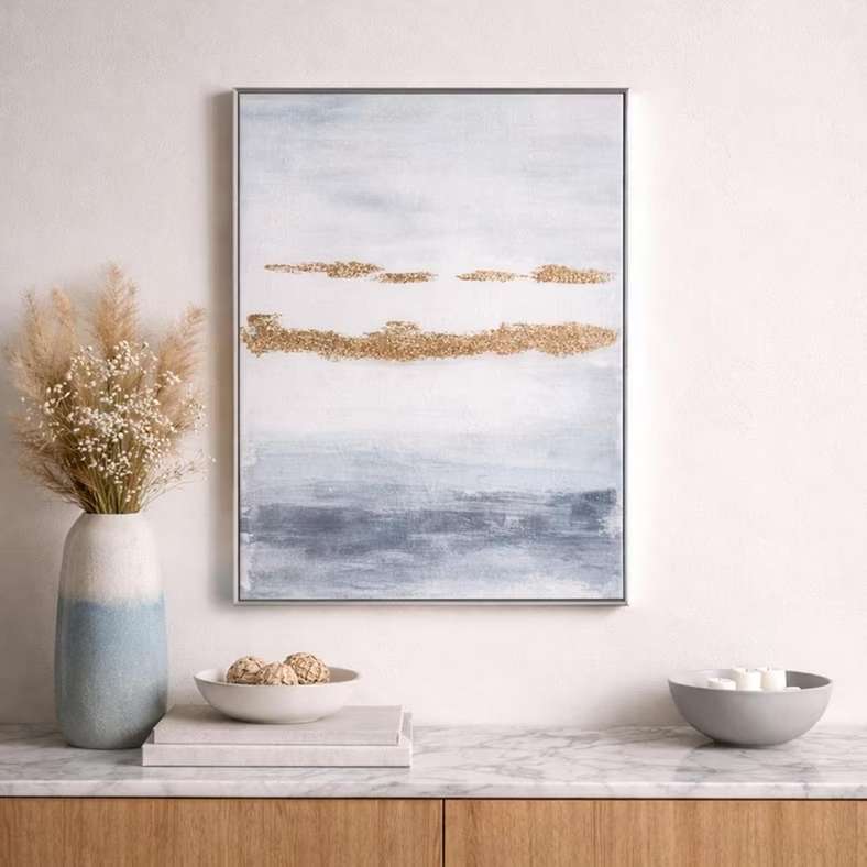 Pan Home Hand Painted Canvas Wall Art - Blue - Image 1