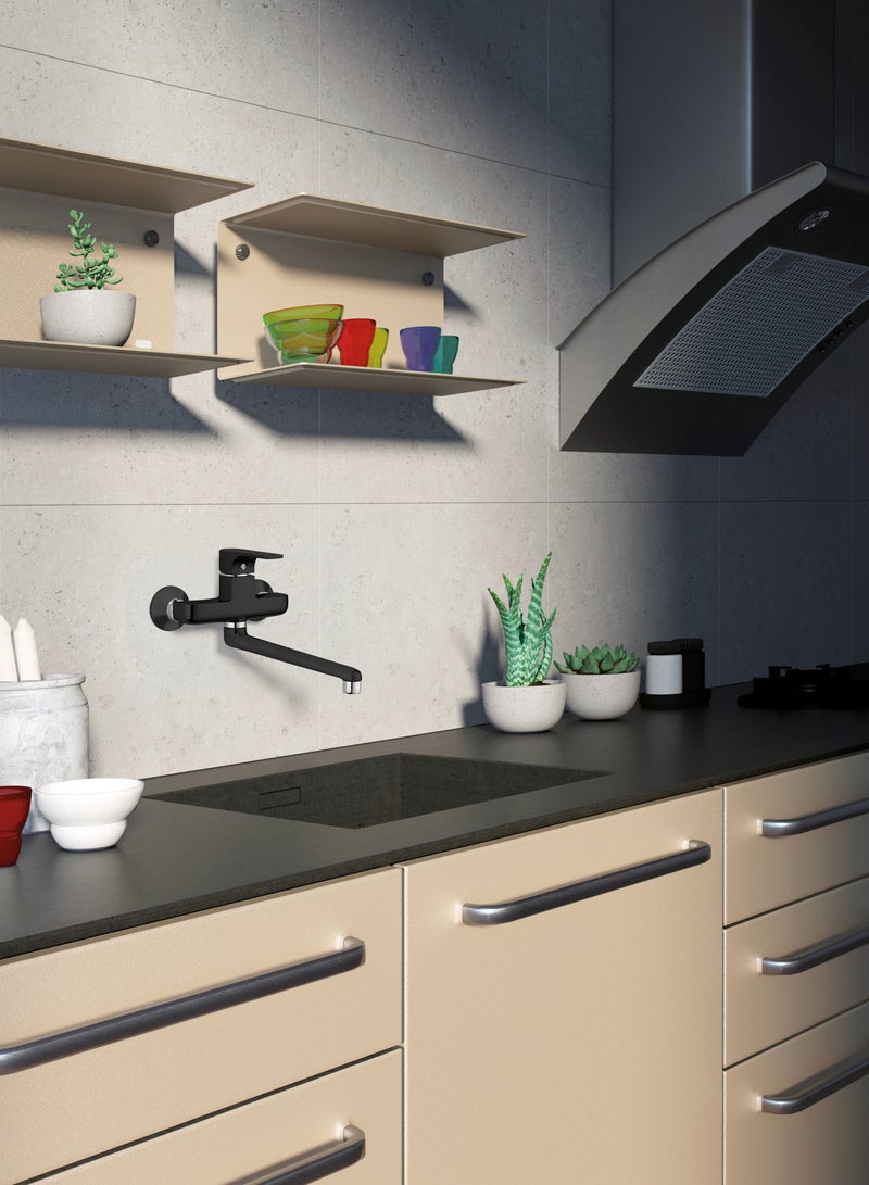 GS Rubinetterie Single Lever Wall Mounted Kitchen Sink Faucet Black Chrome - 2472BC - Image 4