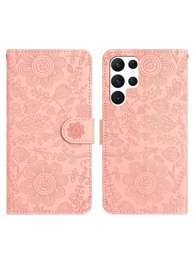 S-TOP Case For Samsung Galaxy S23 Ultra 5G Floral Embossed Pattern Leather Phone Case - Image 1