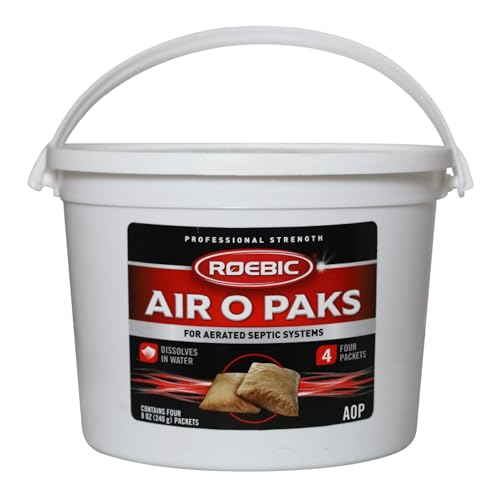 Roebic AOP Air-O-Paks for Aerated Septic Systems: Dissolves in Water, Degrades Grease, Proteins, Soaps, Chemicals - Four 8-Ounce Packets, 8 oz - Image 1