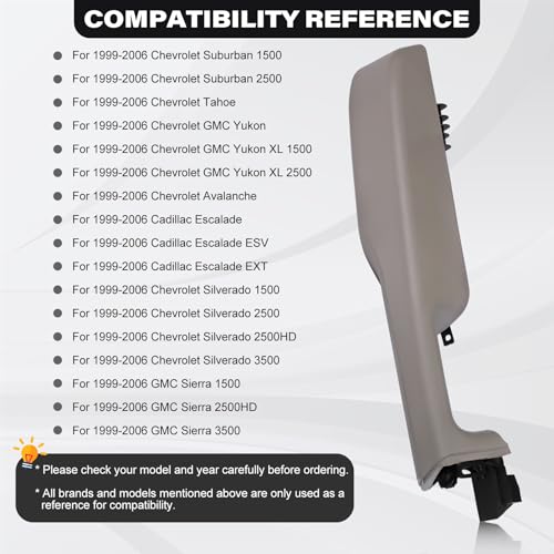 SAYNO 12472876 Front Driver Side Door Armrest Handle Compatible with 1999-2006 Chevy Suburban Silverado Sierra Tahoe Avalanche Escalade & GMC Yukon, Front Left Side Door Arm Rest with Handle, Beige - Image 3