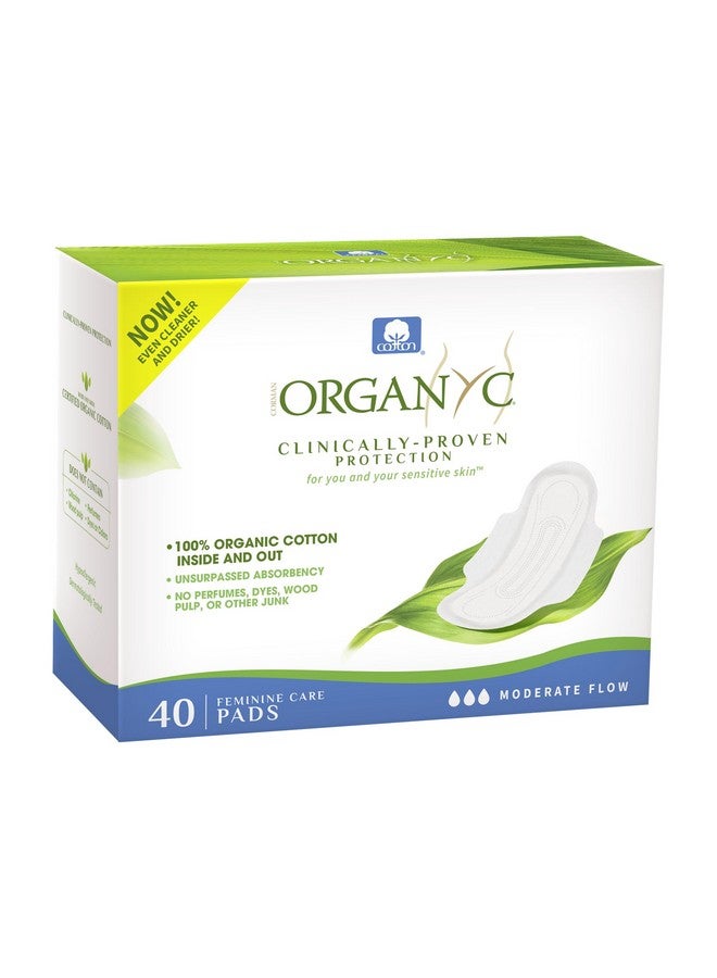 Organyc - 100% Certified Organic Cotton Feminine Pads, Sanitary Napkin 40 Count, Moderate Flow, Regular Absorbency, New Larger Size Packaging - Image 1