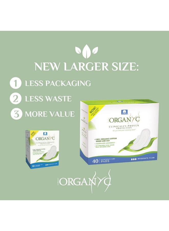 Organyc - 100% Certified Organic Cotton Feminine Pads, Sanitary Napkin 40 Count, Moderate Flow, Regular Absorbency, New Larger Size Packaging - Image 4