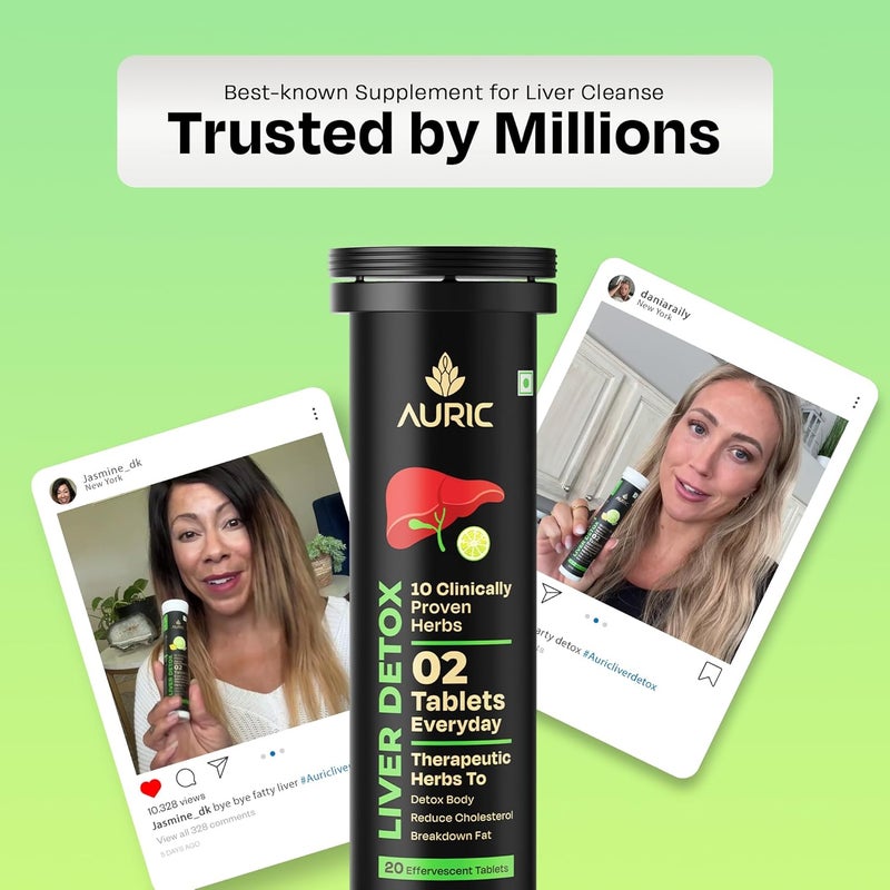 AURIC مكمل تنظيف الكبد | 100 قرص ماء فوار مع 10 أعشاب أيورفيدية | مكونات علاجية تم بحثها سريرياً | اترك، ذوب، فوار، اشرب - Image 4