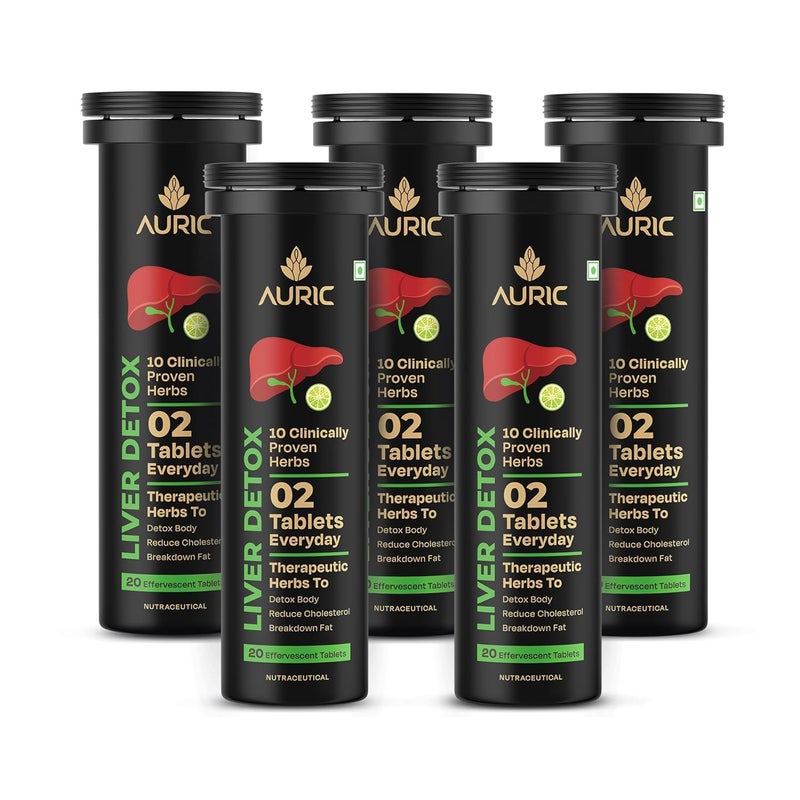 AURIC مكمل تنظيف الكبد | 100 قرص ماء فوار مع 10 أعشاب أيورفيدية | مكونات علاجية تم بحثها سريرياً | اترك، ذوب، فوار، اشرب - Image 1