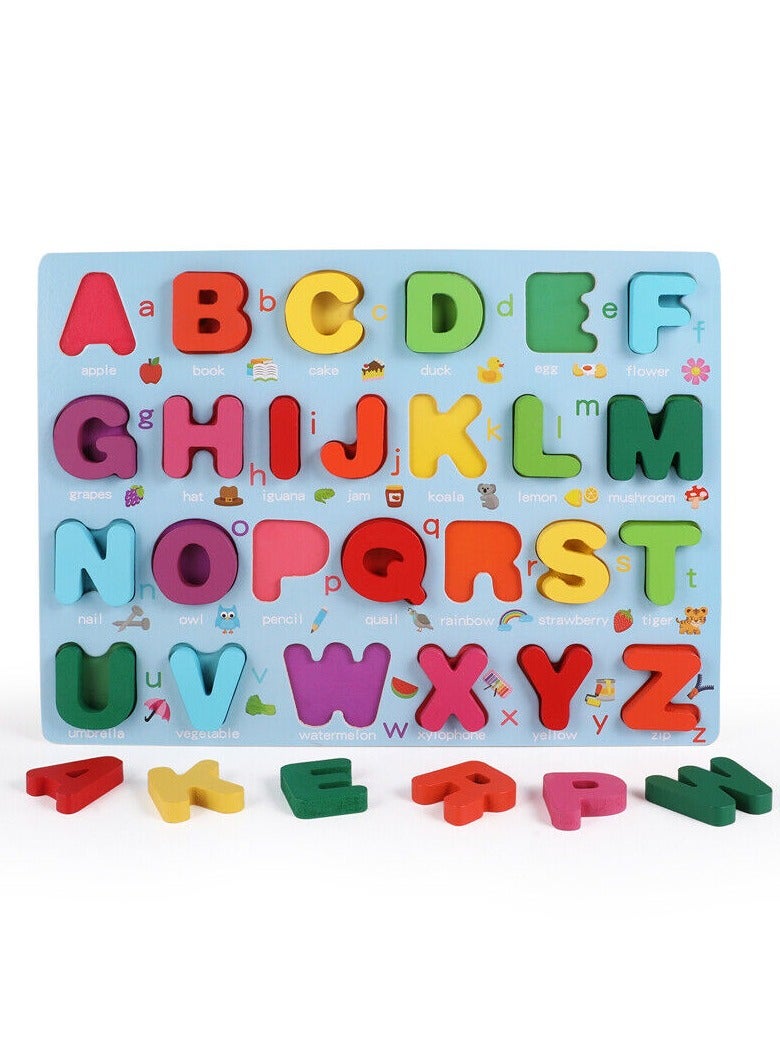 لغز الحروف الأبجدية الخشبية - مكعبات لوحة فرز الحروف ABC، لعبة مطابقة مونتيسوري، لعبة تعليمية للتعلم المبكر هدية للأطفال في مرحلة ما قبل المدرسة