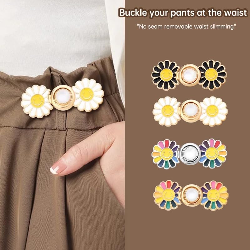 ZURATO Colorfull Sun Flower Adjustable Jean Button, Pant Waist Tightener Pins, No Sew and No Tools Detachable Decorative Button, Waist Adjustment Buttons Extender (Colorful - Gold, Pack of - 2) - Image 5