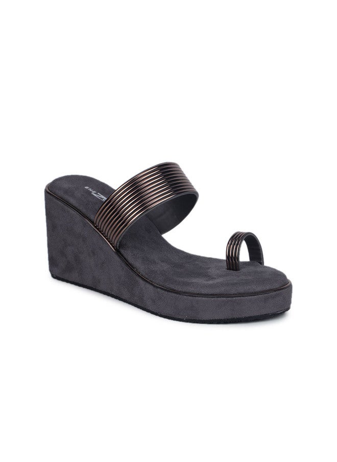 She Zone Grey Wedge Heel Sandals for Women - Image 2