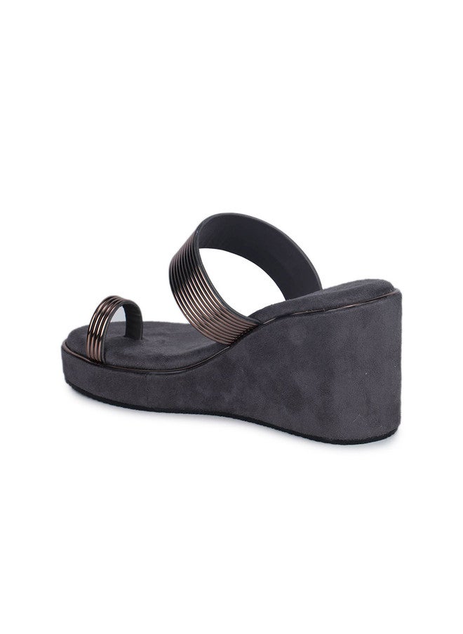 She Zone Grey Wedge Heel Sandals for Women - Image 3
