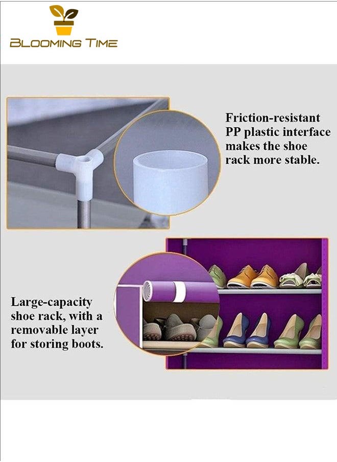 BLOOMING TIME - Double-Row Shoe Rack, Large-Capacity Storage, Bold Galvanized Pipe, Rolling Door Velcro, Multi-Layer Combination, Thickened Non-Anti-Cloth, Thickened PP Interface, Anti-Rust, Strong Load-Bearing, Can Be Used In Dormitories, Entrances, Living Rooms, Coffee - Image 1