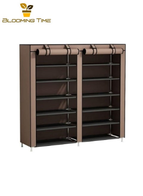 Double-Row Shoe Rack, Large-Capacity Storage, Bold Galvanized Pipe, Rolling Door Velcro, Multi-Layer Combination, Thickened Non-Anti-Cloth, Thickened PP Interface, Anti-Rust, Strong Load-Bearing, Can Be Used In Dormitories, Entrances, Living Rooms, Coffee
