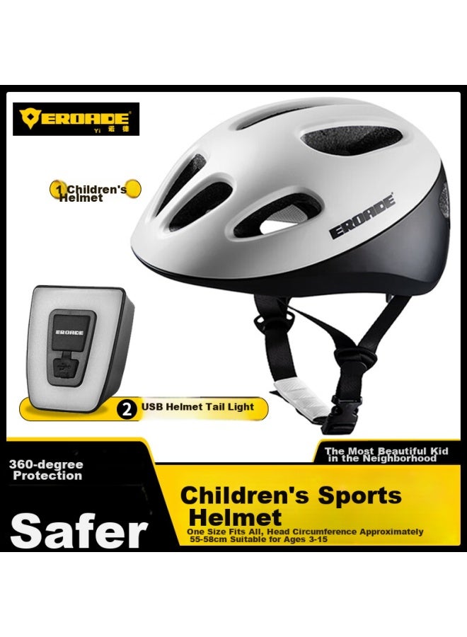 Eroade Children's Bicycle Helmet With Riding Tail Light, Breathable Summer Ultra-light Outdoor Roller Skating Sports Protective Gear For Kids - Image 1