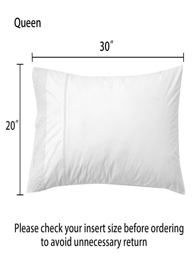 RANZNAZ 100% Cotton Lace Pillow Cases Queen Size Set of 2 - White Good Feeling Pillowcases 2 Pack with Envelope Closure, Elegant Lace,Softer and Breathable Pillow Case(20x30”) - Image 2