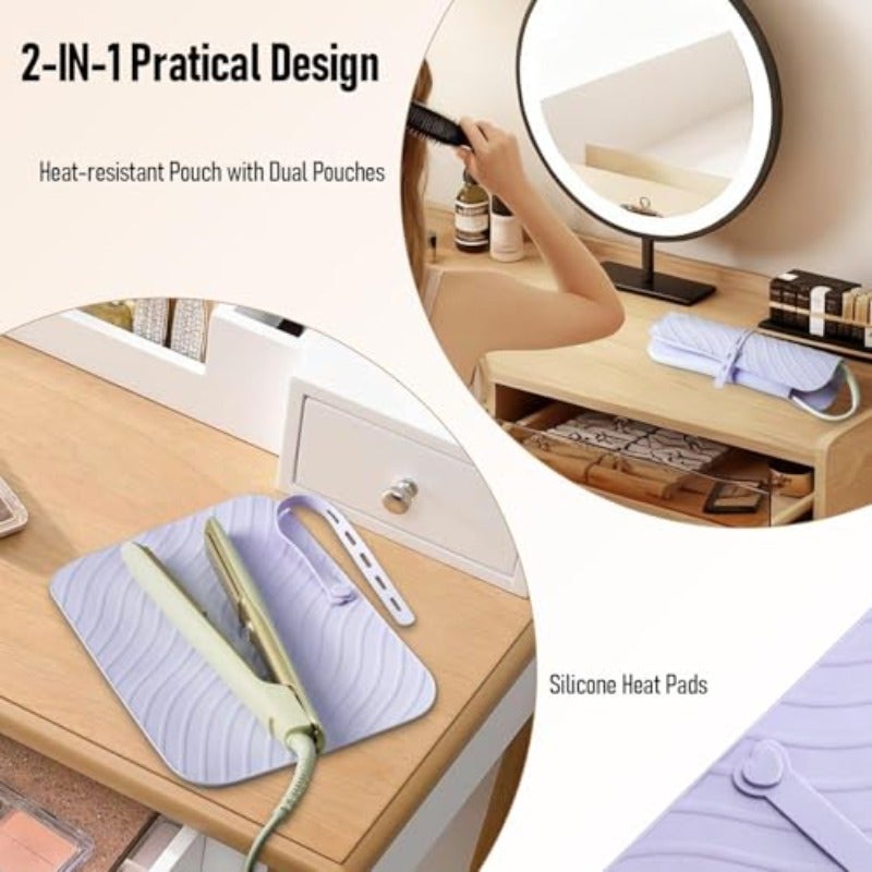 Purple Heat Resistant Silicone Mat Pouch for Hair Straightener Flat Iron and Curling Iron 2 in 1 Portable Hot Hair Tools Travel Mat Foldable Storage Case for Salon and Home Use - Image 5