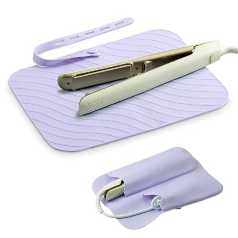Purple Heat Resistant Silicone Mat Pouch for Hair Straightener Flat Iron and Curling Iron 2 in 1 Portable Hot Hair Tools Travel Mat Foldable Storage Case for Salon and Home Use - Image 2